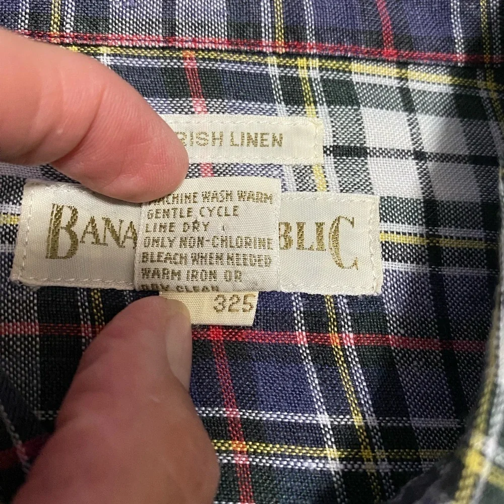 Banana Republic Blue Plaid Irish Linen Long Sleeve Men’s Button Up Shirt Size XL